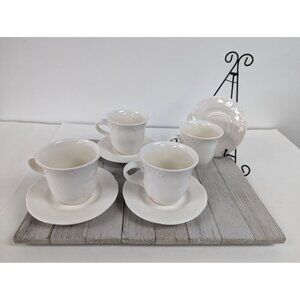 Pfaltzgraff Filigree White Coffee Tea Cups Mugs and Saucers Set of 4